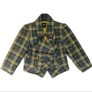 Vintage grey yellow plaid wool cropped 90s y2k clueless jacket small